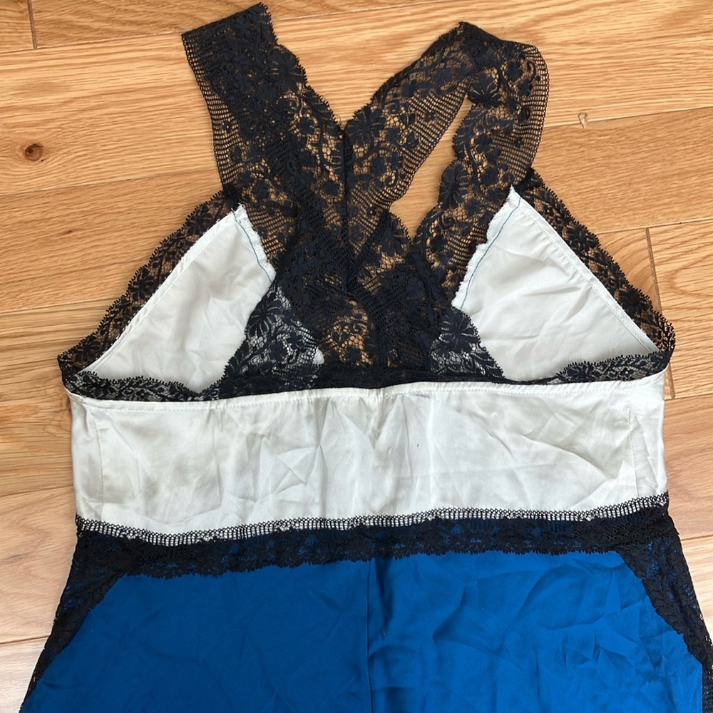 Free People Blue and Black Lace Maxi Dress Medium high slits - Picture 10 of 11